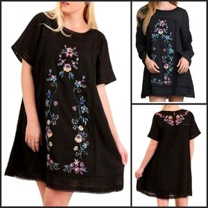 Umgee Black Embroidered Tunic Dress